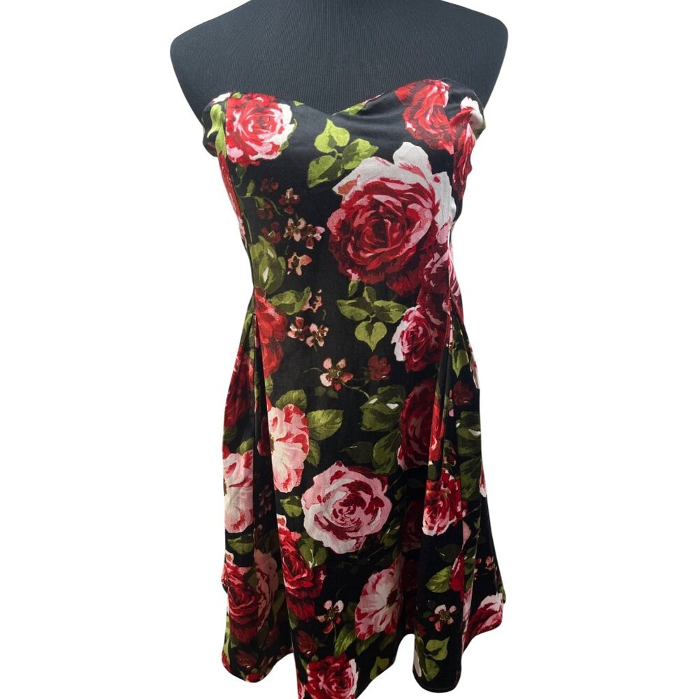 Forever 21 Strapless Dress Sz L Retro Rockabilly Pin Up Floral Y2K Glam Prom